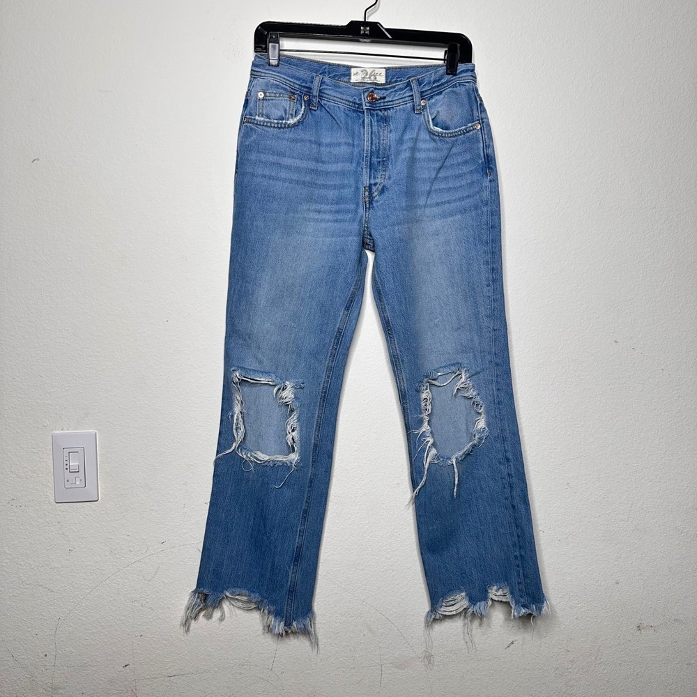 Free People We the Free Maggie Straight Leg Distressed Jeans Women 26 Button Fly